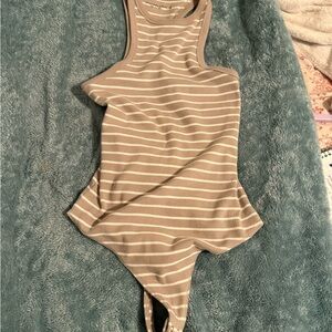 Abercrombie & Fitch Gray and White Striped Bodysuit